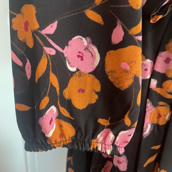 Nanette Lepore dress floral tiered button down Tie waist black pink size 10 - Picture 12 of 15